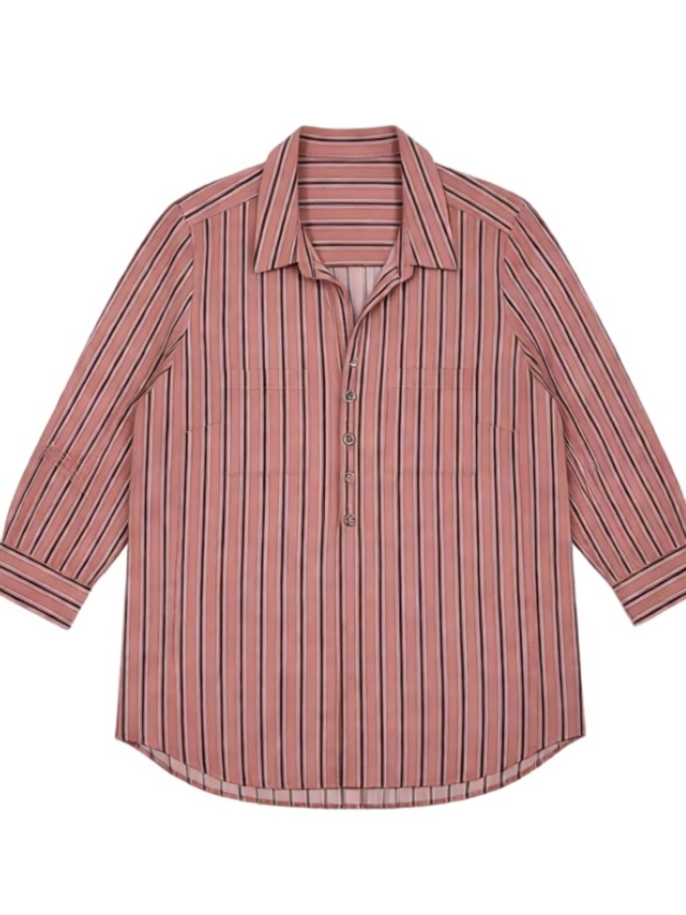 Women's Pink Stripe Button-Front Tunic Shirt
